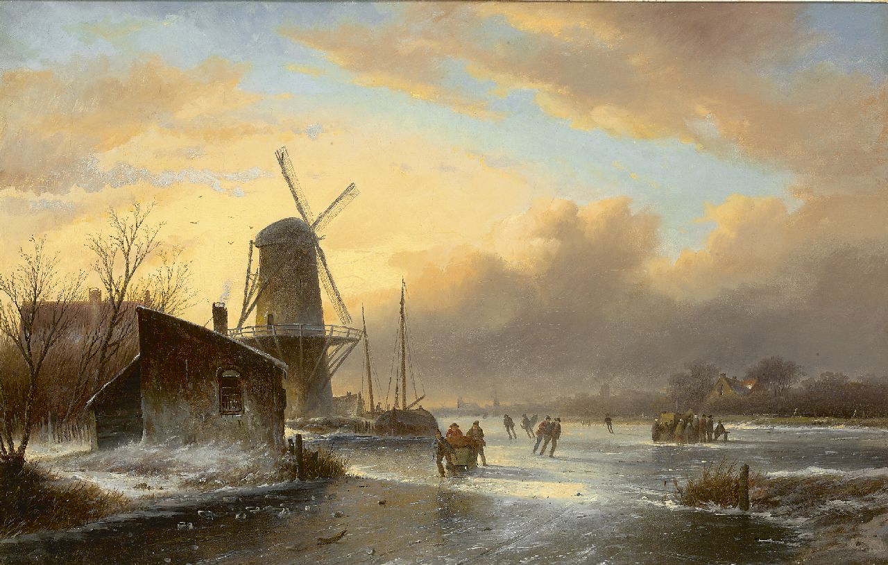 Spohler J.J.C. | Jacob Jan Coenraad Spohler, Schaatsers en koek-en-zopie bij een molen, olieverf op doek 44,2 x 67,8 cm Spohler J.J.C. | Jacob Jan Coenraad Spohler, Schaatsers en koek-en-zopie bij een molen, olieverf op doek 44,2 x 67,8 cm