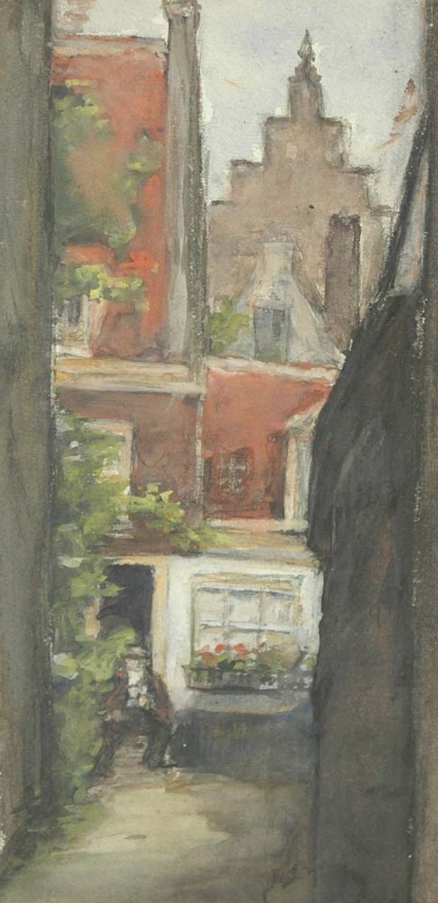 Fritzlin M.C.L. | Maria Charlotta 'Louise' Fritzlin, Binnenplaatsje, aquarel op papier 29,6 x 14,9 cm Fritzlin M.C.L. | Maria Charlotta 'Louise' Fritzlin, Binnenplaatsje, aquarel op papier 29,6 x 14,9 cm