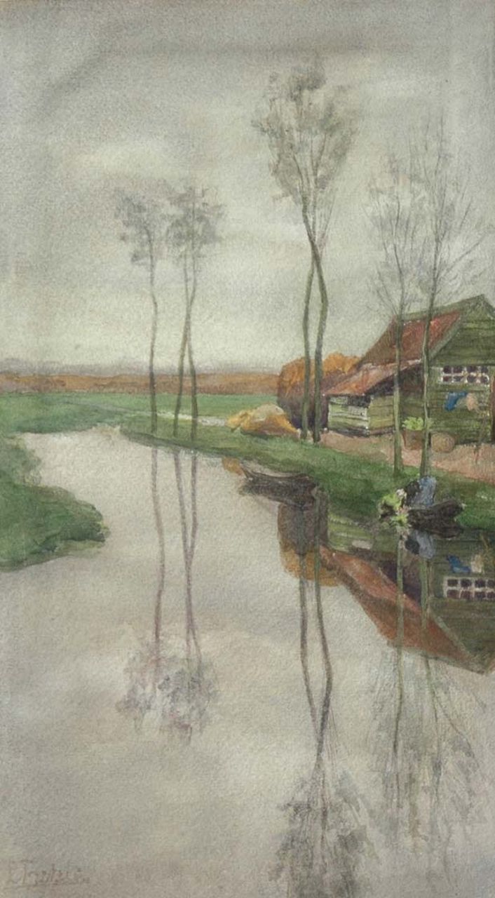 Fritzlin M.C.L. | Maria Charlotta 'Louise' Fritzlin, Boerderij met bomen aan het water, aquarel op papier 37,5 x 21,4 cm, gesigneerd linksonder Fritzlin M.C.L. | Maria Charlotta 'Louise' Fritzlin, Boerderij met bomen aan het water, aquarel op papier 37,5 x 21,4 cm, gesigneerd linksonder