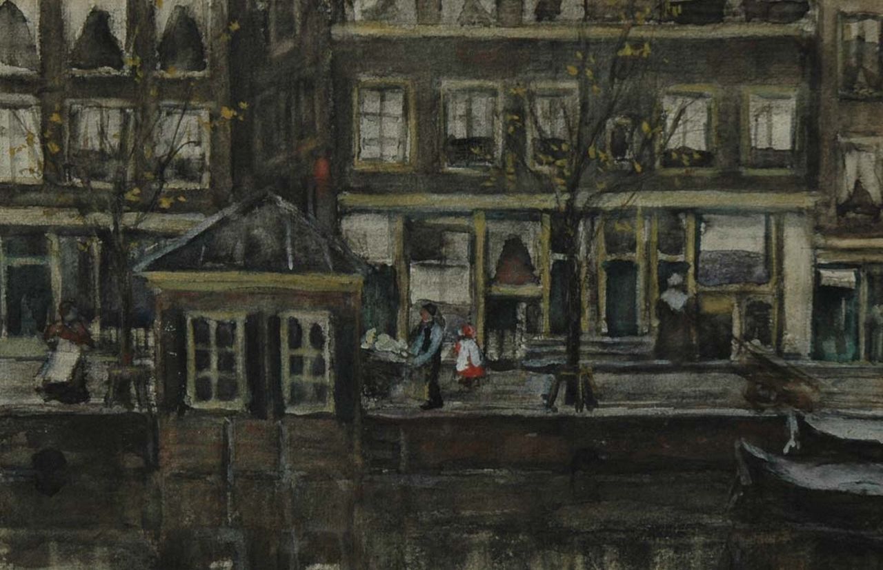 Fritzlin M.C.L. | Maria Charlotta 'Louise' Fritzlin, Huizen aan een gracht, aquarel op papier 19,1 x 28,8 cm Fritzlin M.C.L. | Maria Charlotta 'Louise' Fritzlin, Huizen aan een gracht, aquarel op papier 19,1 x 28,8 cm