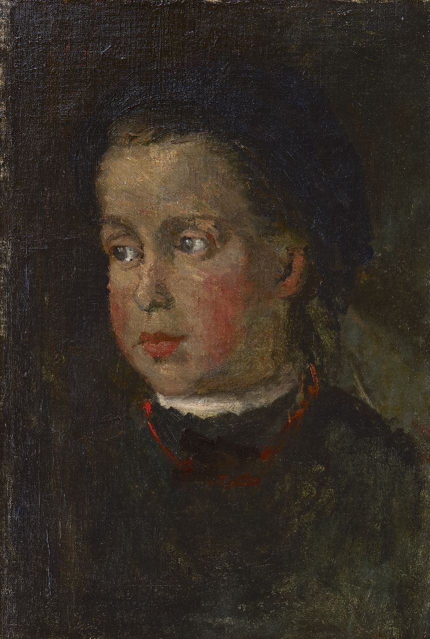Fritzlin M.C.L.  | Maria Charlotta 'Louise' Fritzlin | Schilderijen te koop aangeboden | Meisje met fluwelen hoed, olieverf op doek 44,4 x 30,6 cm, gesigneerd linksboven en te dateren 1907