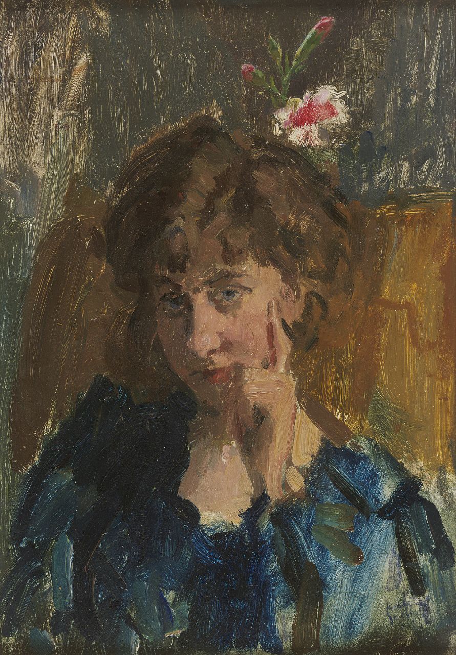 Israels I.L.  | 'Isaac' Lazarus Israels, Portret van de schrijfster Jo de Wit, olieverf op paneel 35,5 x 25,0 cm, gesigneerd rechtsonder