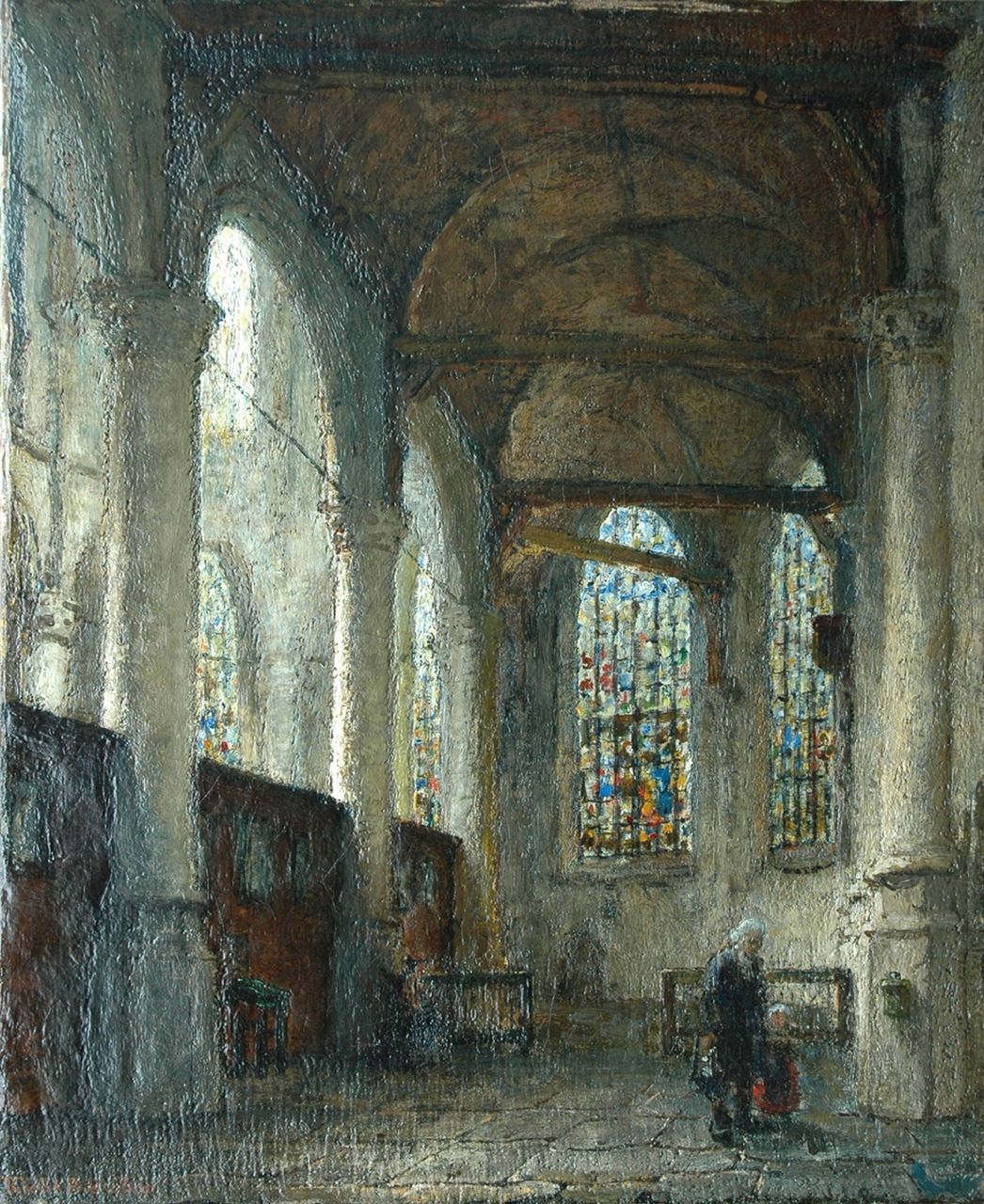 Bisschop R. | Richard Bisschop, Kerkinterieur, olieverf op doek 55,9 x 45,8 cm, gesigneerd linksonder Bisschop R. | Richard Bisschop, Kerkinterieur, olieverf op doek 55,9 x 45,8 cm, gesigneerd linksonder
