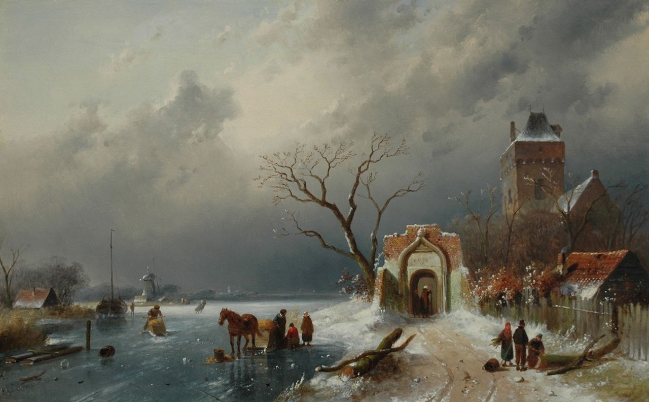 Leickert C.H.J. | 'Charles' Henri Joseph Leickert, Winterlandschap met figuren op het ijs en een windmolen, olieverf op doek 48,3 x 76,3 cm, gesigneerd linksonder en gedateerd '66 Leickert C.H.J. | 'Charles' Henri Joseph Leickert, Winterlandschap met figuren op het ijs en een windmolen, olieverf op doek 48,3 x 76,3 cm, gesigneerd linksonder en gedateerd '66