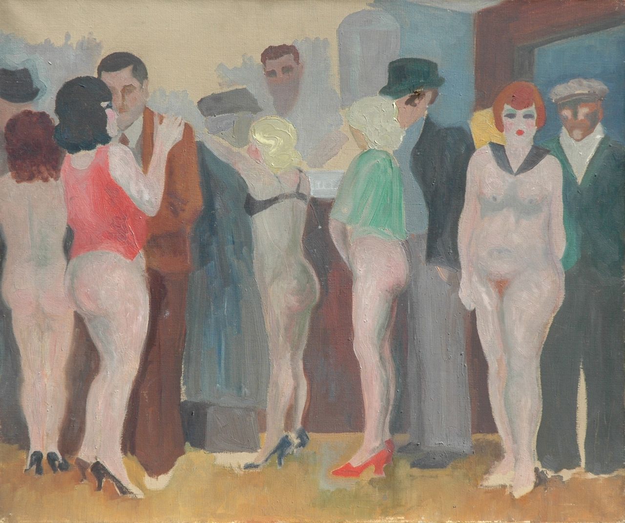 Franse School   | Franse School, Bordeelscène, olieverf op doek 46,0 x 55,0 cm
