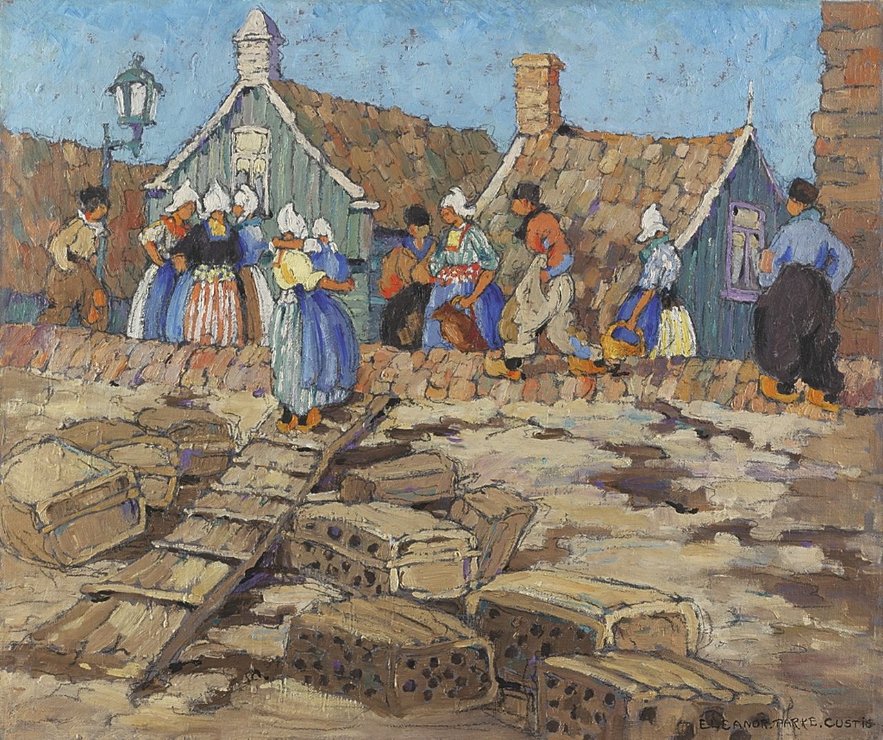 Parke Custis E. | Eleanor Parke Custis, Viskaren bij eb op de dijk van Volendam, olieverf op doek 51,2 x 61,1 cm, gesigneerd rechtsonder Parke Custis E. | Eleanor Parke Custis, Viskaren bij eb op de dijk van Volendam, olieverf op doek 51,2 x 61,1 cm, gesigneerd rechtsonder