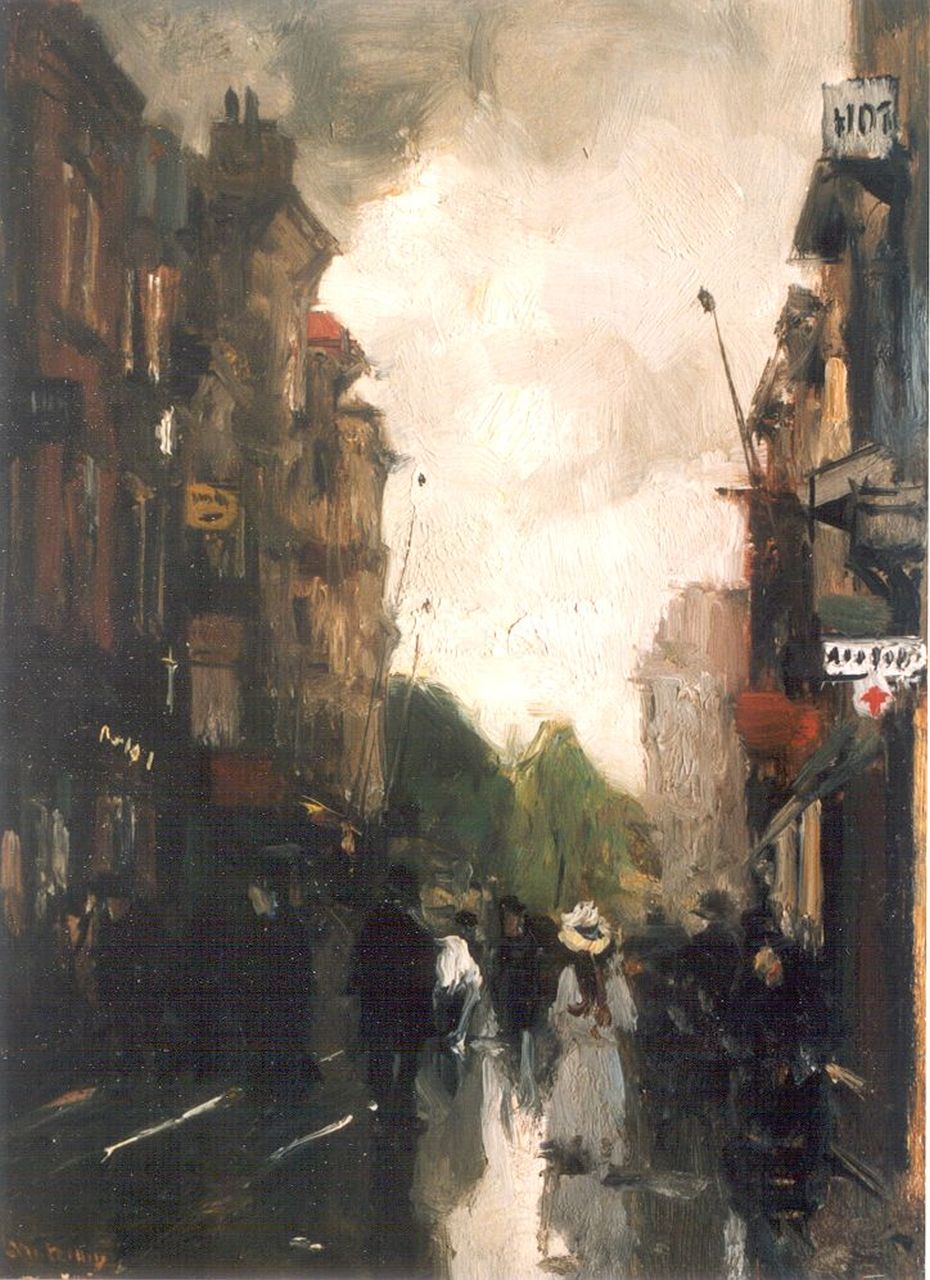 Arntzenius P.F.N.J.  | Pieter Florentius Nicolaas Jacobus 'Floris' Arntzenius, De Korte Poten te Den Haag, olieverf op paneel 29,0 x 20,7 cm, gesigneerd linksonder