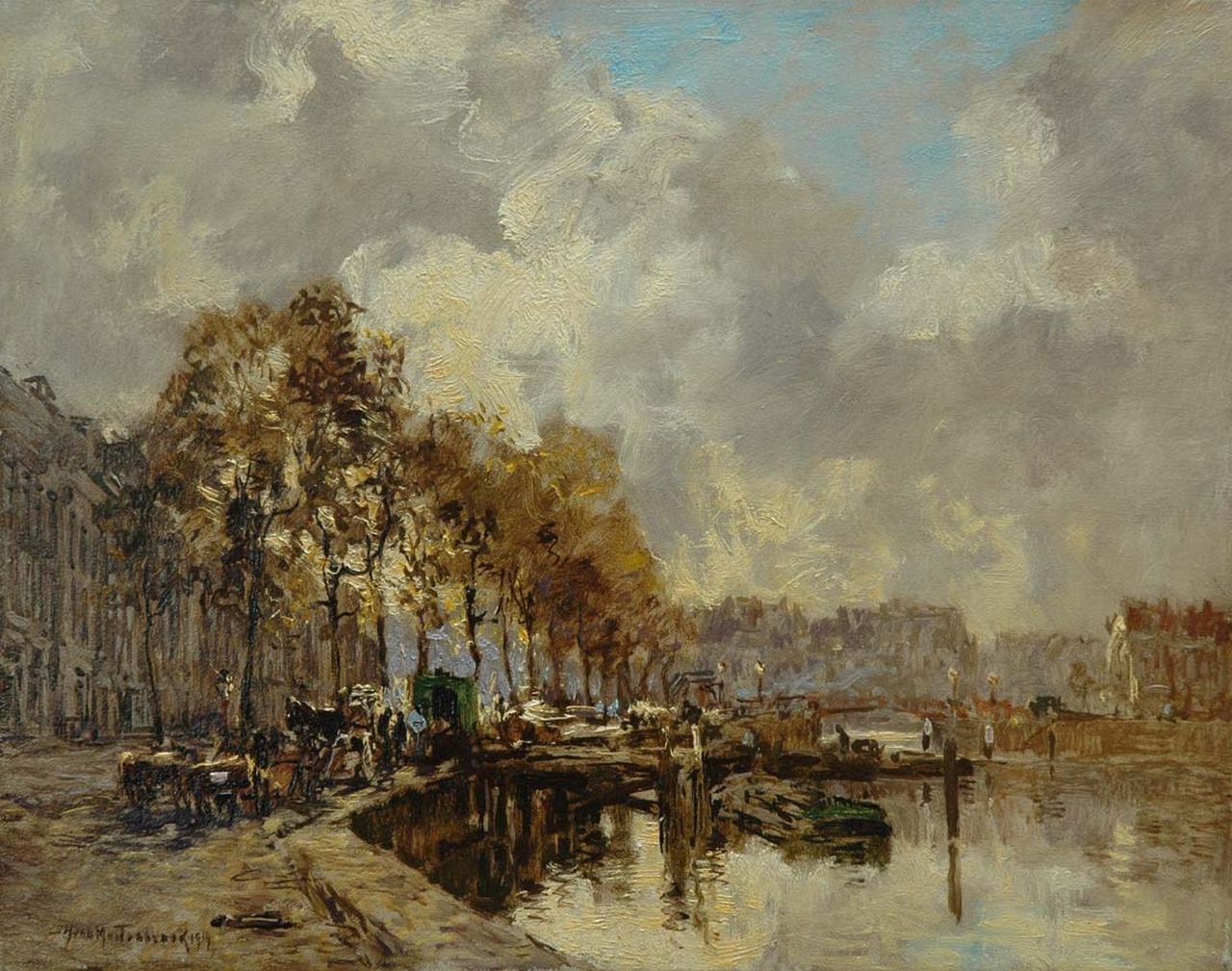 Mastenbroek J.H. van | Johan Hendrik van Mastenbroek, Gezicht op de Nieuwe Haven bij de Koestraat, Rotterdam, olieverf op doek 28,0 x 35,3 cm, gesigneerd linksonder en gedateerd 1919