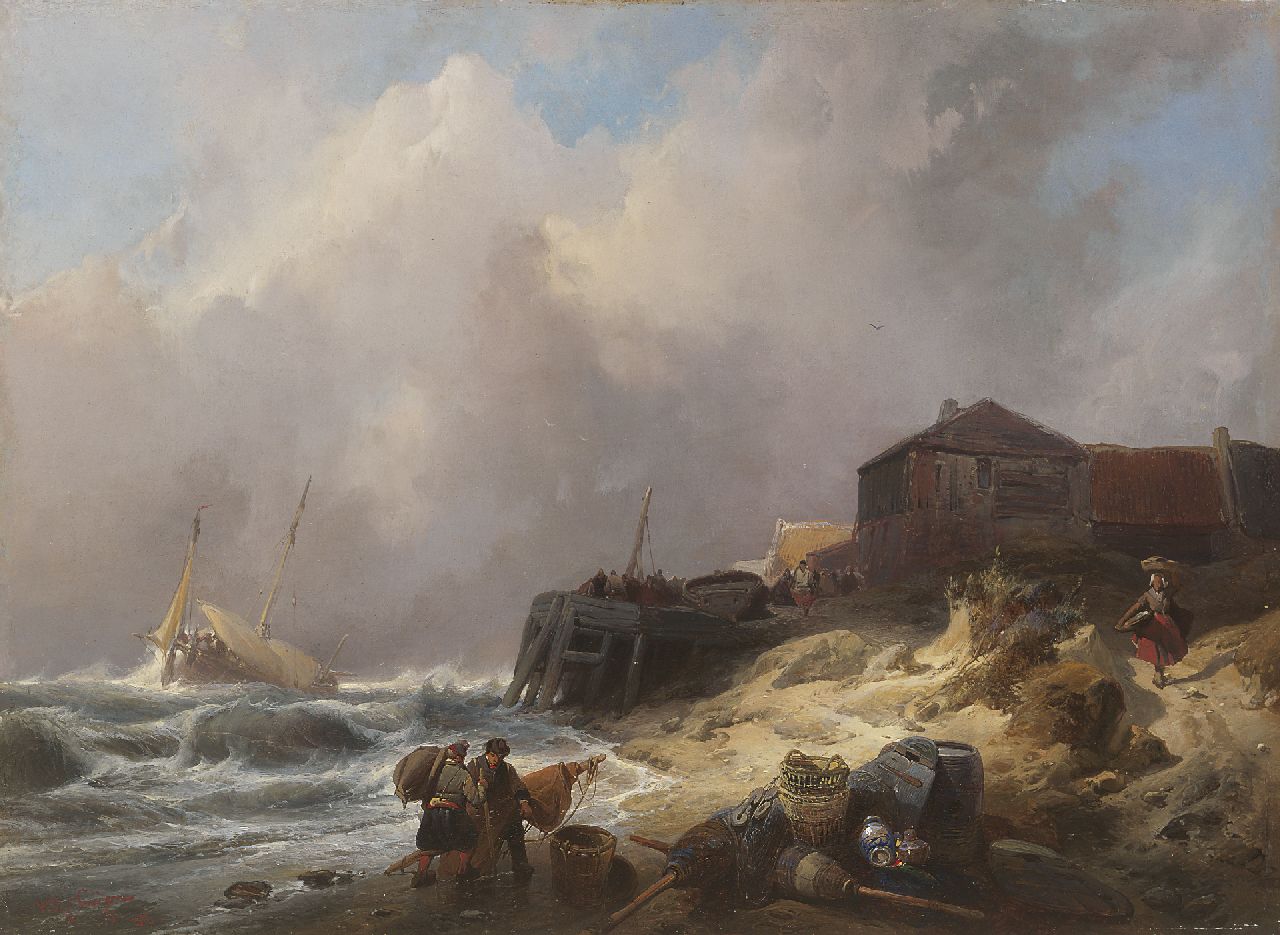 Nuijen W.J.J. | Wijnandus Johannes Josephus 'Wijnand' Nuijen, Kustscène bij stormachtig weer, olieverf op paneel 37,7 x 51,7 cm, gesigneerd linksonder en gedateerd '37 Nuijen W.J.J. | Wijnandus Johannes Josephus 'Wijnand' Nuijen, Kustscène bij stormachtig weer, olieverf op paneel 37,7 x 51,7 cm, gesigneerd linksonder en gedateerd '37