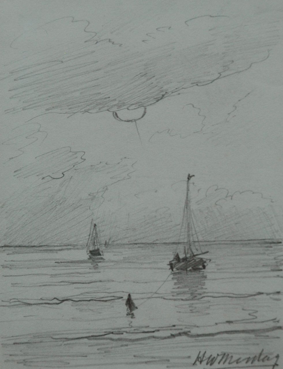 Mesdag H.W. | Hendrik Willem Mesdag, Terugkerende vissersschepen, potlood op papier 11,2 x 8,7 cm, gesigneerd rechtsonder Mesdag H.W. | Hendrik Willem Mesdag, Terugkerende vissersschepen, potlood op papier 11,2 x 8,7 cm, gesigneerd rechtsonder
