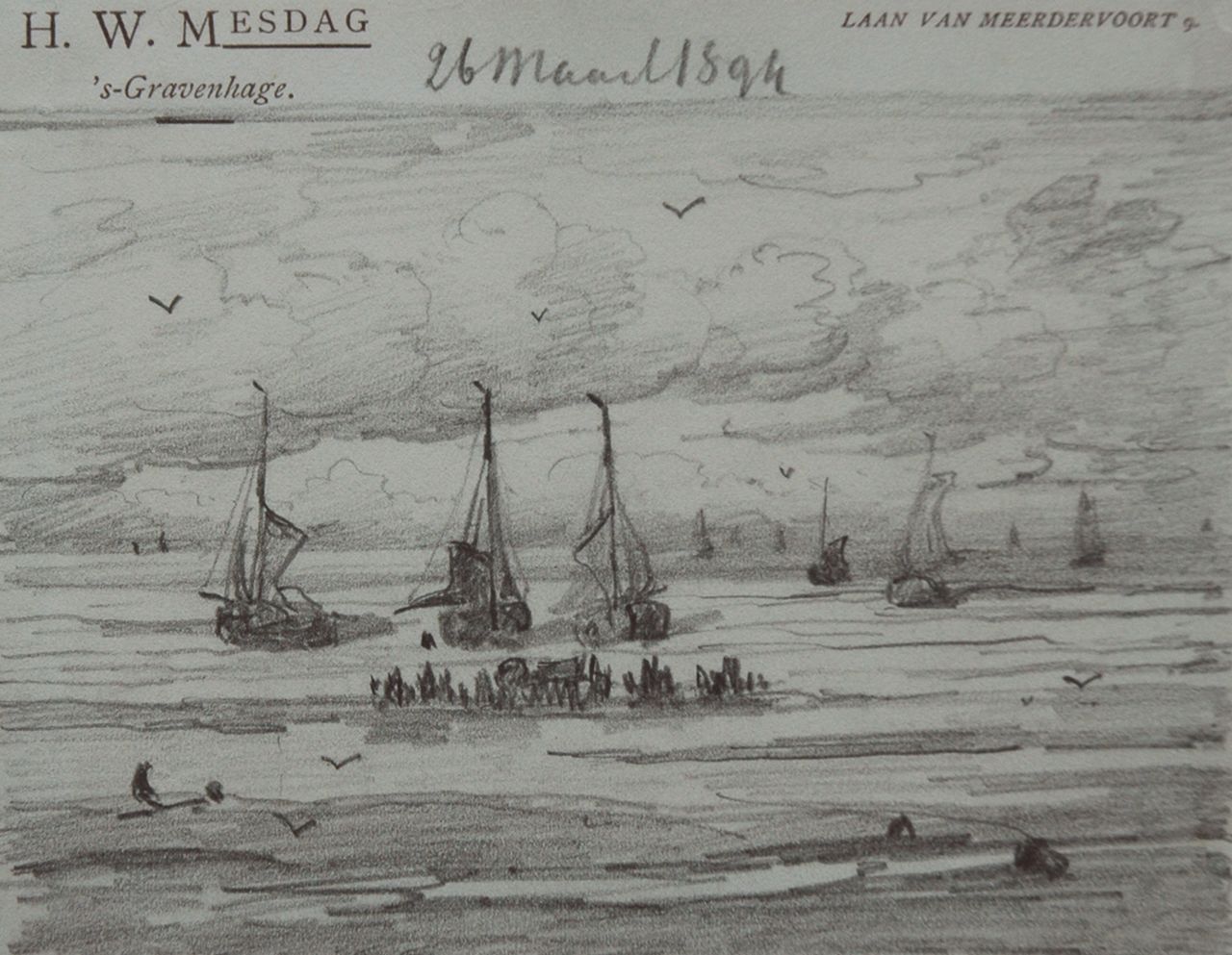 Mesdag H.W. | Hendrik Willem Mesdag, Terugkeer van de vissersvloot, potlood op papier 11,3 x 14,5 cm, gedateerd 26 Maart 1894 Mesdag H.W. | Hendrik Willem Mesdag, Terugkeer van de vissersvloot, potlood op papier 11,3 x 14,5 cm, gedateerd 26 Maart 1894