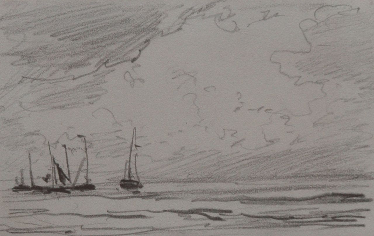 Mesdag H.W. | Hendrik Willem Mesdag, Uitvarende bommen, potlood op papier 6,4 x 10,1 cm Mesdag H.W. | Hendrik Willem Mesdag, Uitvarende bommen, potlood op papier 6,4 x 10,1 cm
