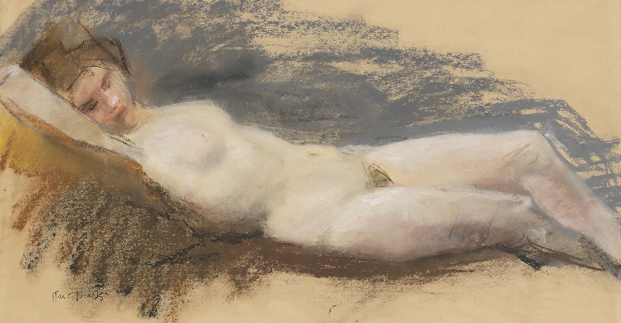 Israels I.L. | 'Isaac' Lazarus Israels, Slapend naakt, pastel op papier 34,0 x 63,0 cm, gesigneerd linksonder Israels I.L. | 'Isaac' Lazarus Israels, Slapend naakt, pastel op papier 34,0 x 63,0 cm, gesigneerd linksonder