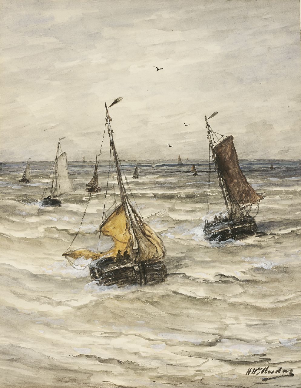 Mesdag H.W. | Hendrik Willem Mesdag, Thuiskomst van de vloot, aquarel en gouache op papier op papier 52,8 x 40,4 cm, gesigneerd rechtsonder Mesdag H.W. | Hendrik Willem Mesdag, Thuiskomst van de vloot, aquarel en gouache op papier op papier 52,8 x 40,4 cm, gesigneerd rechtsonder