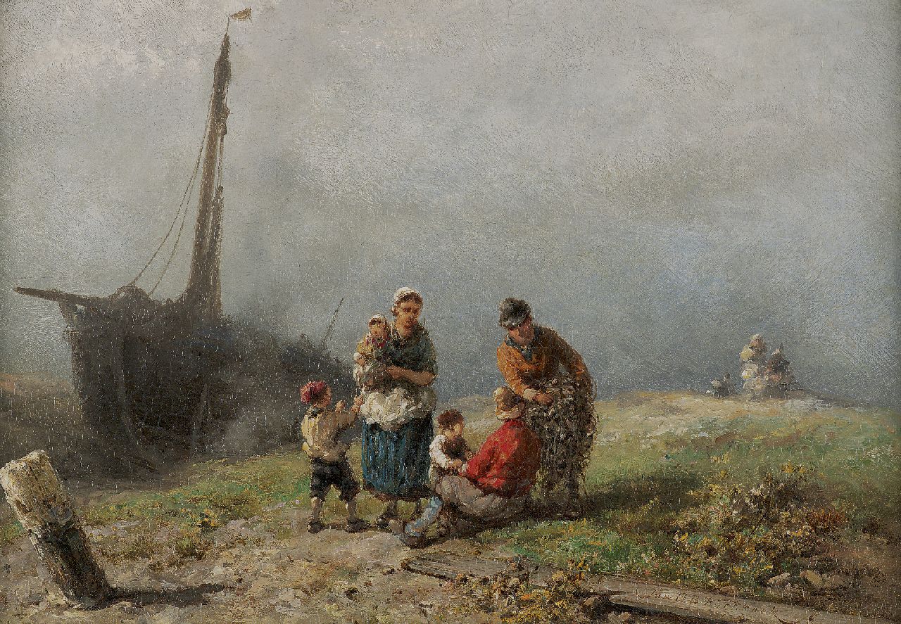 Koekkoek J.H.B. | Johannes Hermanus Barend 'Jan H.B.' Koekkoek, Vissersfamilie in de duinen, olieverf op paneel 24,7 x 34,9 cm, gesigneerd rechtsonder Koekkoek J.H.B. | Johannes Hermanus Barend 'Jan H.B.' Koekkoek, Vissersfamilie in de duinen, olieverf op paneel 24,7 x 34,9 cm, gesigneerd rechtsonder
