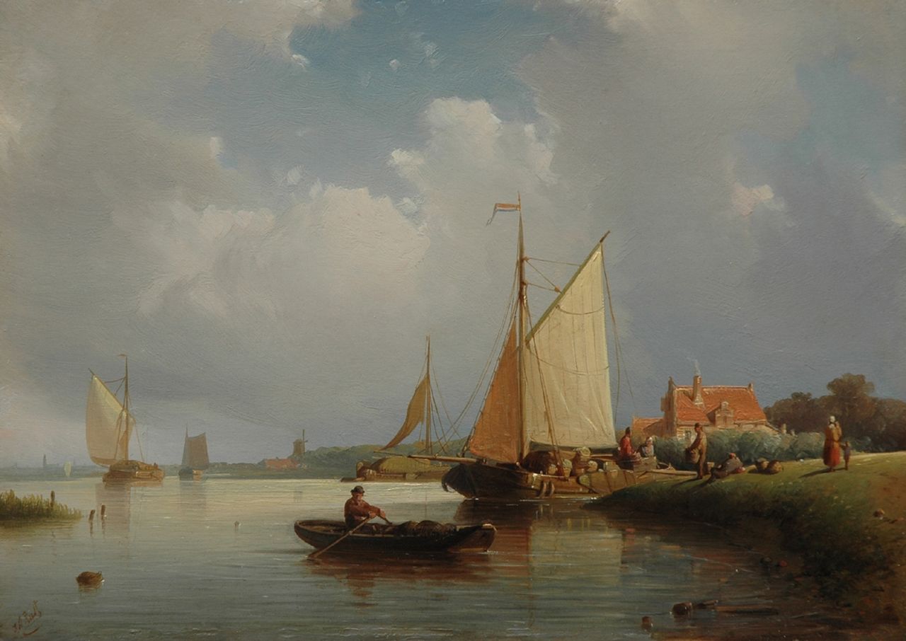 Rust J.A.  | Johan 'Adolph' Rust, Beurtschip op kalm water, olieverf op paneel 20,2 x 28,4 cm, gesigneerd linksonder