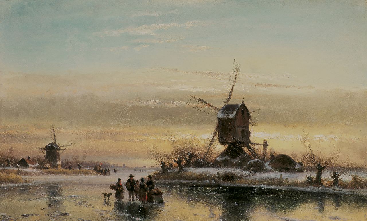 Kleijn L.J. | Lodewijk Johannes Kleijn, Houtsprokkelaars en schaatsers op het ijs bij een molen (alleen tezamen met 15220), olieverf op paneel 33,7 x 52,1 cm, gesigneerd linksonder Kleijn L.J. | Lodewijk Johannes Kleijn, Houtsprokkelaars en schaatsers op het ijs bij een molen (alleen tezamen met 15220), olieverf op paneel 33,7 x 52,1 cm, gesigneerd linksonder