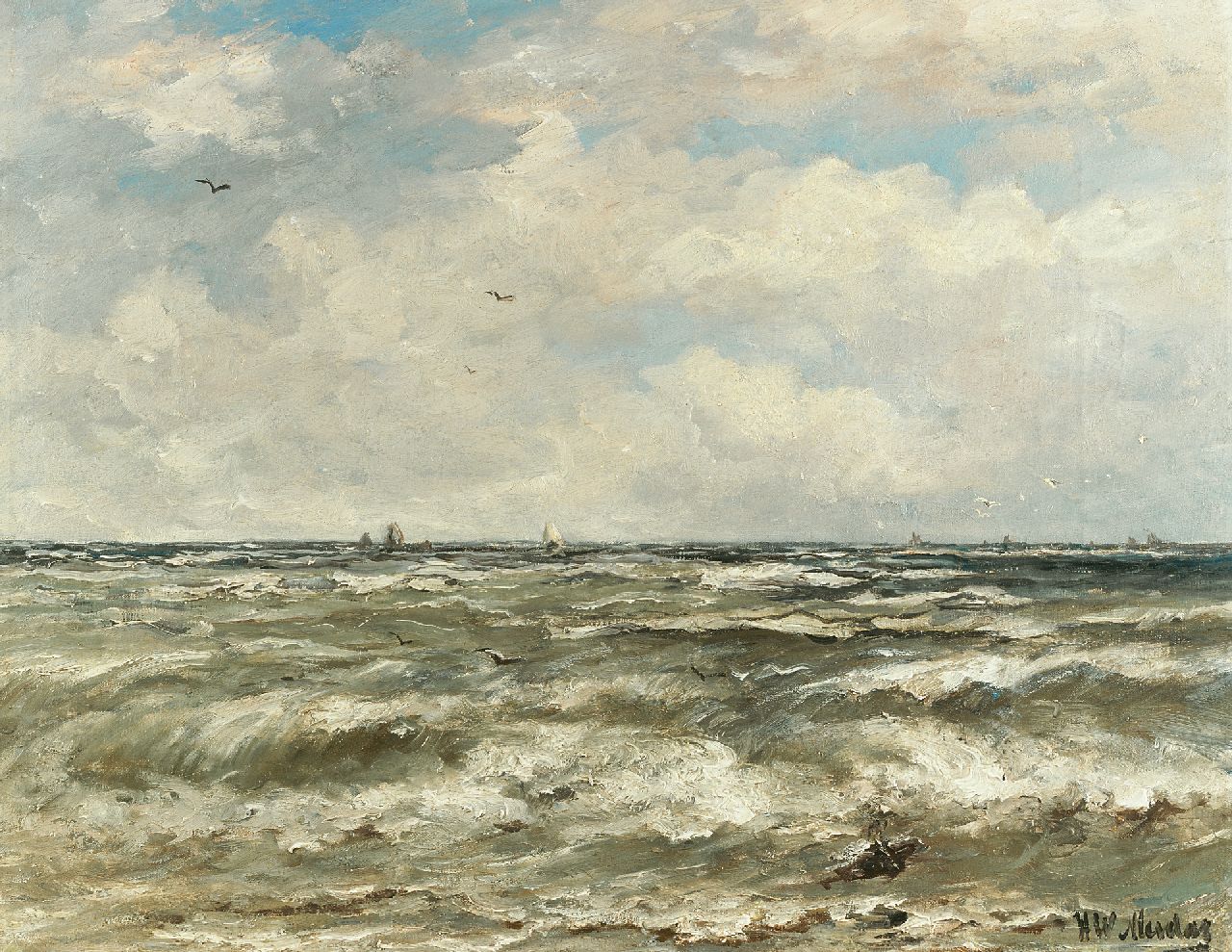 Mesdag H.W.  | Hendrik Willem Mesdag, Op open water, olieverf op doek 40,2 x 51,3 cm, gesigneerd rechtsonder