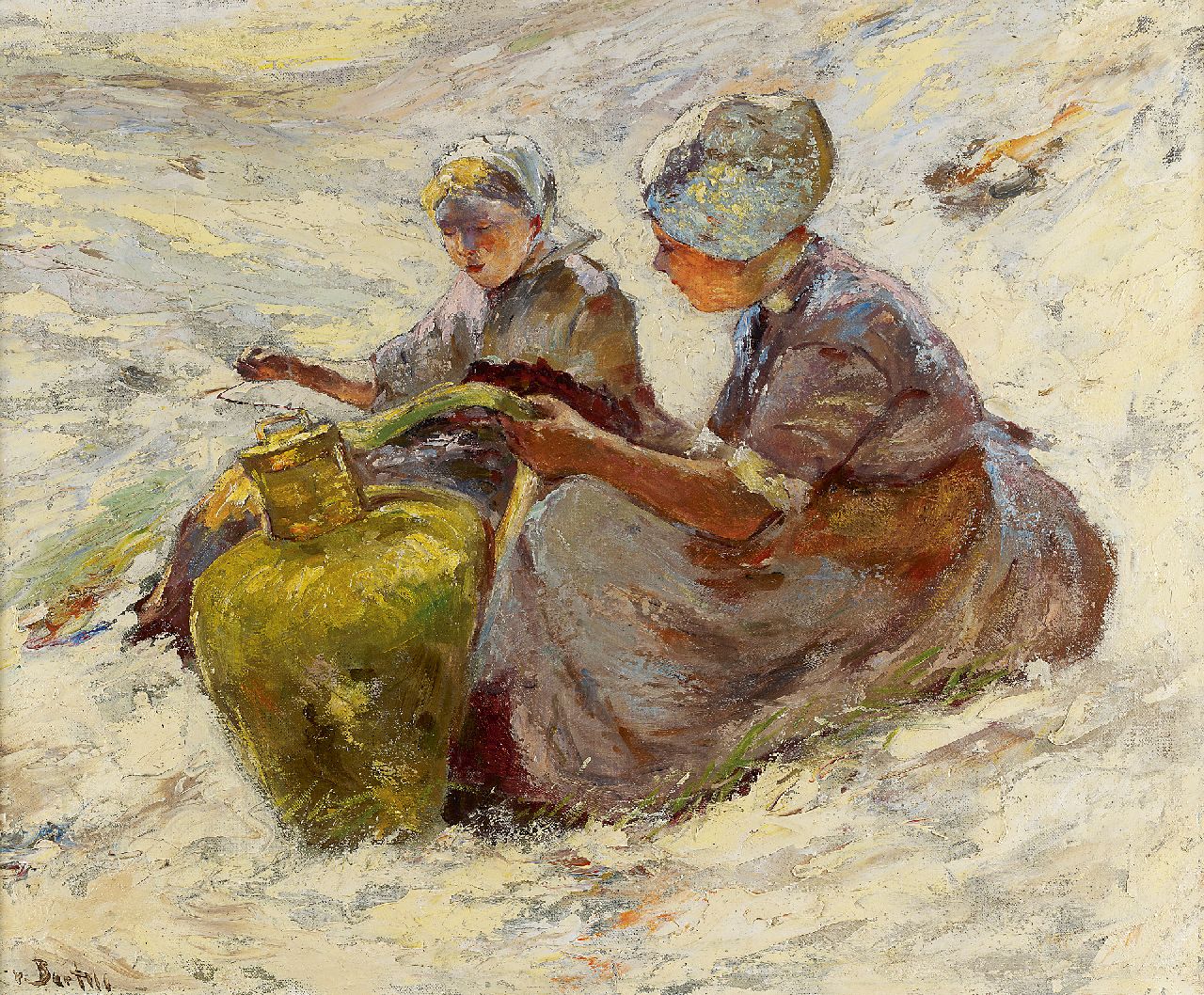 Bartels H. von | Hans von Bartels, Twee vissersvrouwen in de duinen, olieverf op doek 50,2 x 59,9 cm, gesigneerd linksonder Bartels H. von | Hans von Bartels, Twee vissersvrouwen in de duinen, olieverf op doek 50,2 x 59,9 cm, gesigneerd linksonder