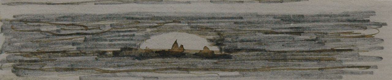 Mesdag H.W. | Hendrik Willem Mesdag, Bij ondergaande zon, potlood, pen in zwarte inkt op papier 3,0 x 12,3 cm Mesdag H.W. | Hendrik Willem Mesdag, Bij ondergaande zon, potlood, pen in zwarte inkt op papier 3,0 x 12,3 cm