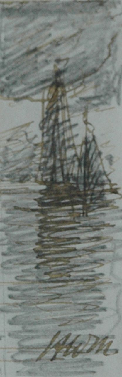 Mesdag H.W. | Hendrik Willem Mesdag, Avondstemming (pendant van 10946), potlood, pen in zwarte inkt op papier 7,7 x 2,5 cm, gesigneerd rechtsonder met initialen Mesdag H.W. | Hendrik Willem Mesdag, Avondstemming (pendant van 10946), potlood, pen in zwarte inkt op papier 7,7 x 2,5 cm, gesigneerd rechtsonder met initialen