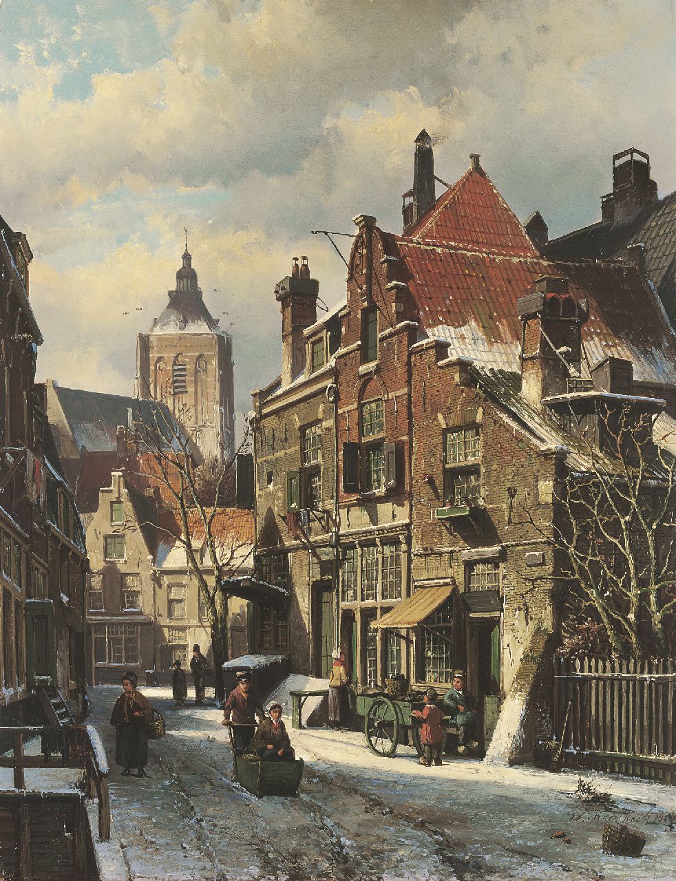 Koekkoek W. | Willem Koekkoek, Besneeuwde stad, olieverf op paneel 46,3 x 35,4 cm, gesigneerd rechtsonder en gedateerd 1868 Koekkoek W. | Willem Koekkoek, Besneeuwde stad, olieverf op paneel 46,3 x 35,4 cm, gesigneerd rechtsonder en gedateerd 1868