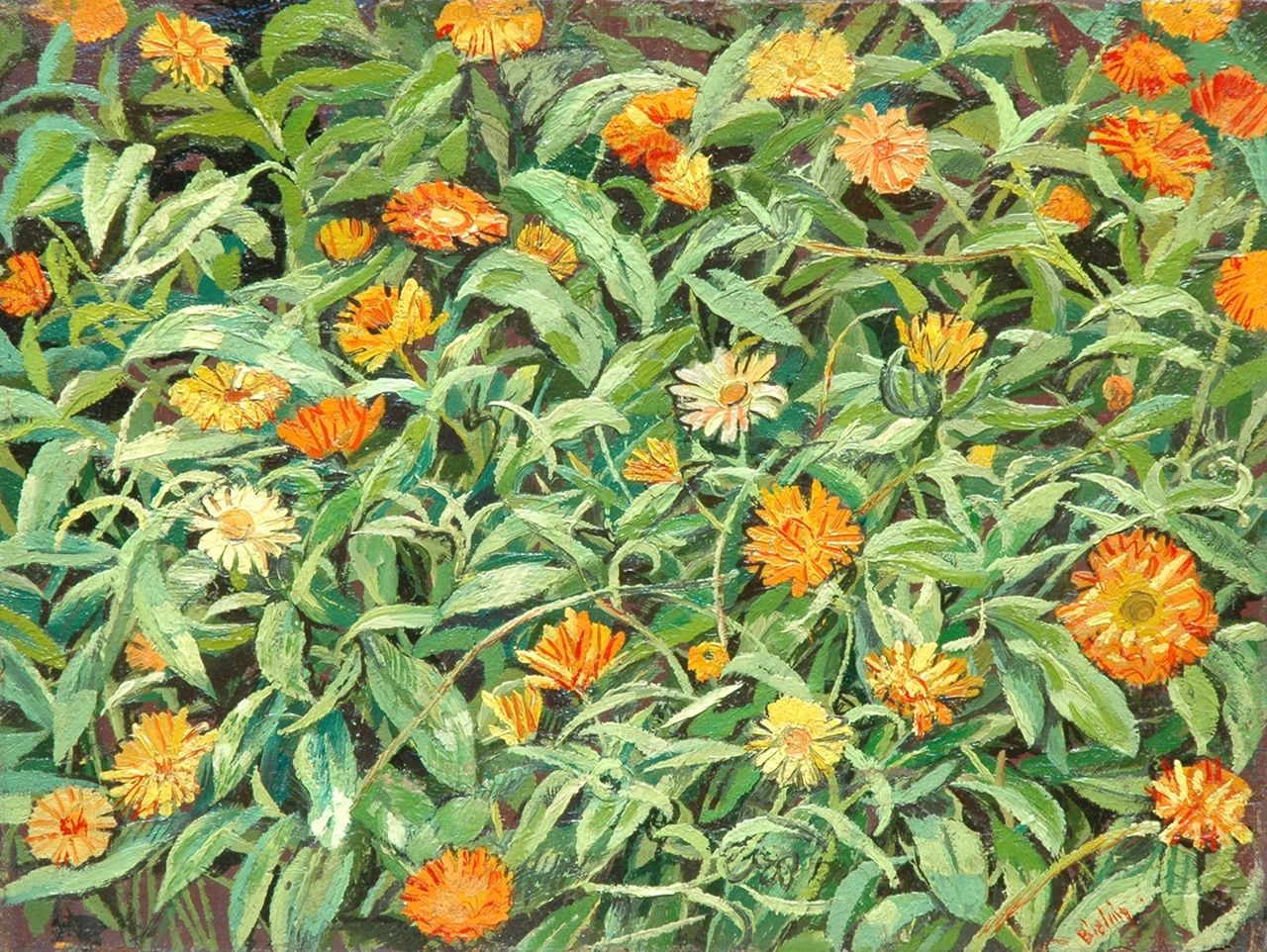 Bieling H.F. | Hermann Friederich 'Herman' Bieling, Goudsbloemen, olieverf op doek 29,4 x 38,5 cm, gesigneerd rechtsonder Bieling H.F. | Hermann Friederich 'Herman' Bieling, Goudsbloemen, olieverf op doek 29,4 x 38,5 cm, gesigneerd rechtsonder