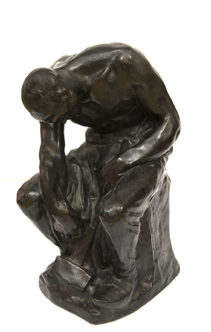 Biesbroeck J.P. van | Jules Pierre van Biesbroeck | Beelden en objecten te koop aangeboden | Rustende mijnwerker, gepatineerd gips 53,0 x 25,5 cm