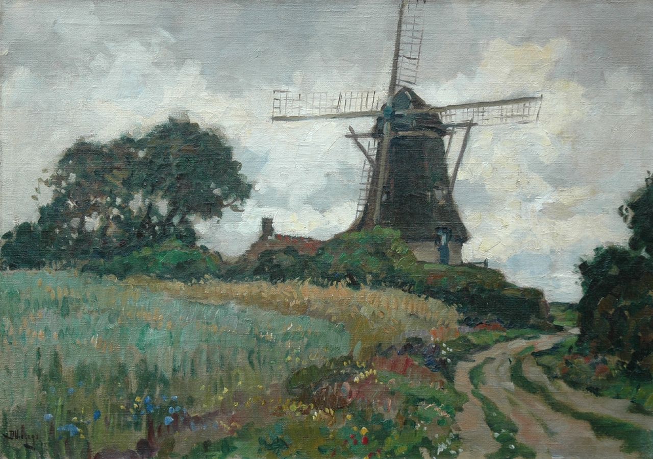 Viegers B.P.  | Bernardus Petrus 'Ben' Viegers, Gezicht op molen 'De Duif' te Nunspeet, olieverf op doek 50,3 x 70,2 cm, gesigneerd linksonder