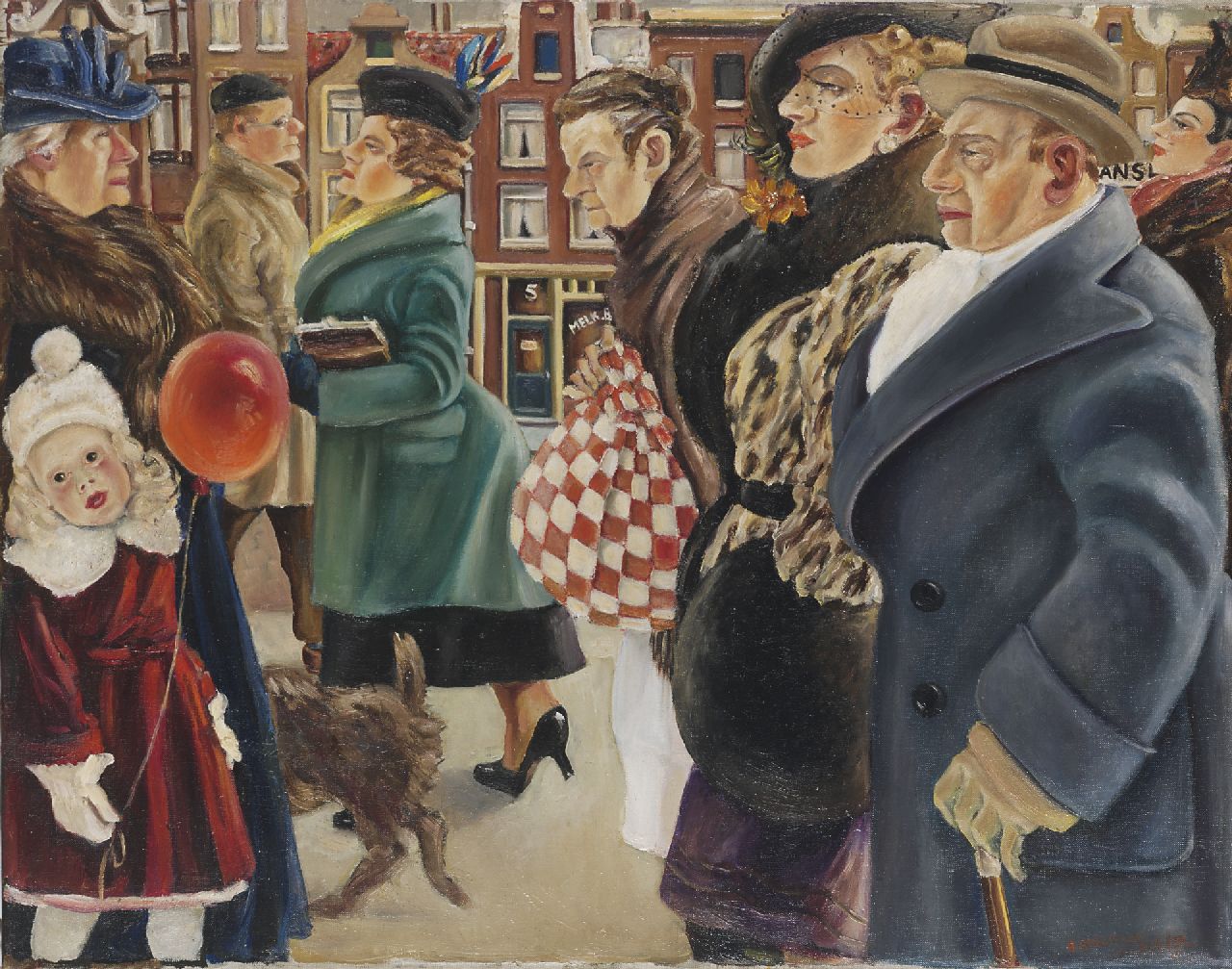 Gelder R. van | Rebecca 'Bobette' van Gelder, Passanten, olieverf op doek 75,4 x 95,8 cm, gesigneerd rechtsonder met pseudoniem 'B. Stratthon van Gelder' en gedateerd '39 Gelder R. van | Rebecca 'Bobette' van Gelder, Passanten, olieverf op doek 75,4 x 95,8 cm, gesigneerd rechtsonder met pseudoniem 'B. Stratthon van Gelder' en gedateerd '39