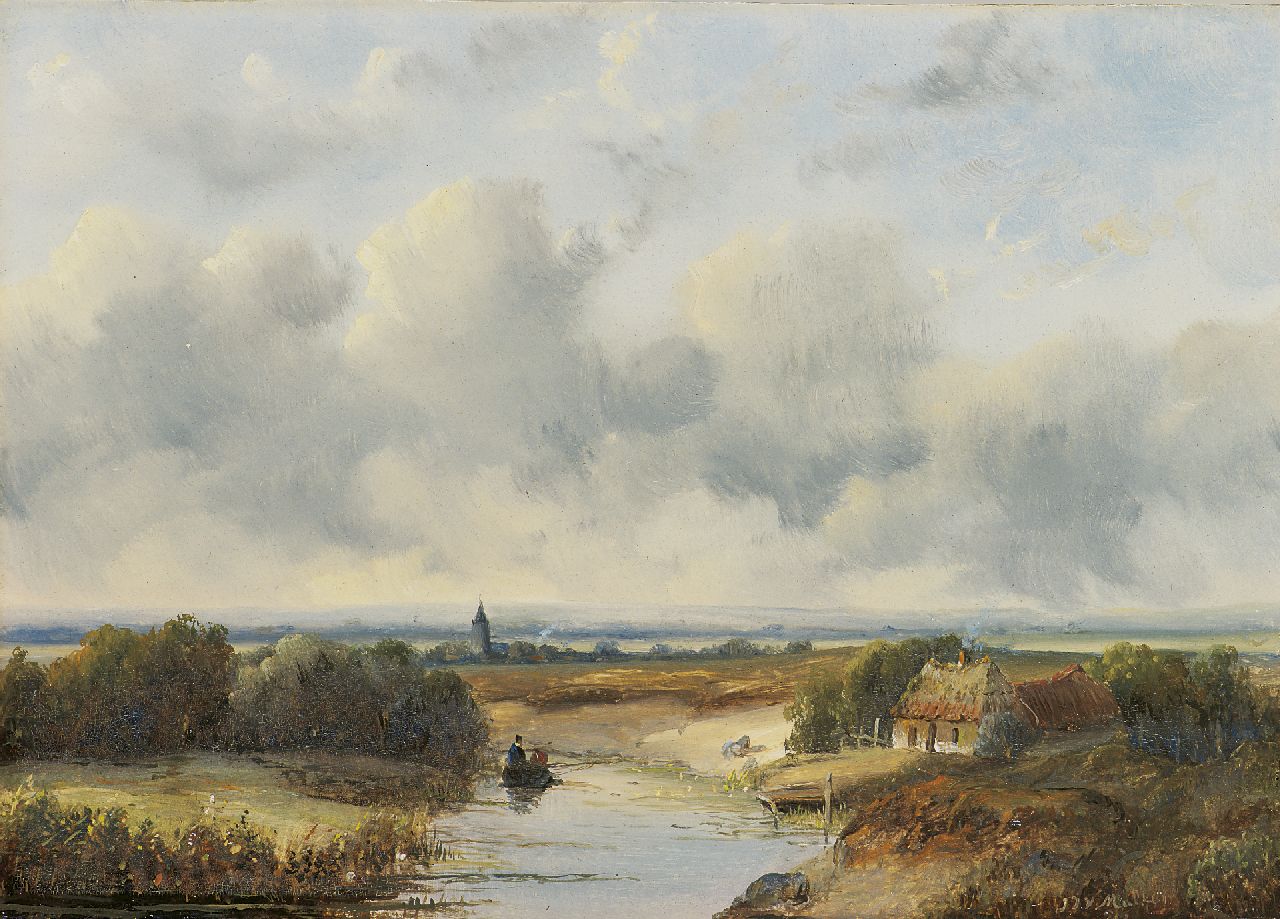 Mulken J.J. van | Johannes Josephus van Mulken, Weids Hollands landschap, olieverf op paneel 18,4 x 26,0 cm, gesigneerd rechtsonder en gedateerd '50 Mulken J.J. van | Johannes Josephus van Mulken, Weids Hollands landschap, olieverf op paneel 18,4 x 26,0 cm, gesigneerd rechtsonder en gedateerd '50