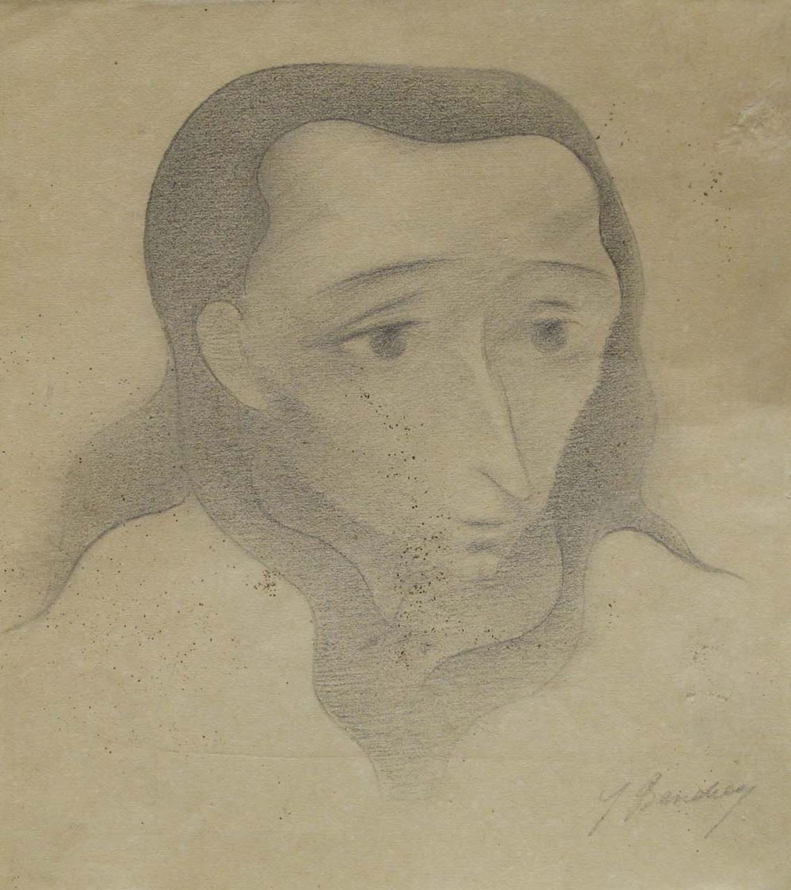 Bendien J. | Jacob Bendien, Mannenkop, potlood op papier 22,7 x 20,3 cm, gesigneerd rechtsonder Bendien J. | Jacob Bendien, Mannenkop, potlood op papier 22,7 x 20,3 cm, gesigneerd rechtsonder
