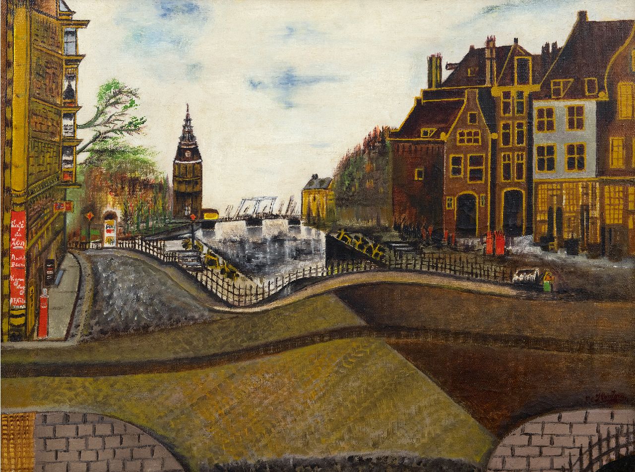 Houtman S.C.  | Sipke Cornelis Houtman | Schilderijen te koop aangeboden | Oude Schans, hoek St. Antoniebreestraat, met de Montelbaanstoren, Amsterdam, olieverf op doek 47,5 x 62,0 cm, gesigneerd rechtsonder en te dateren 1939