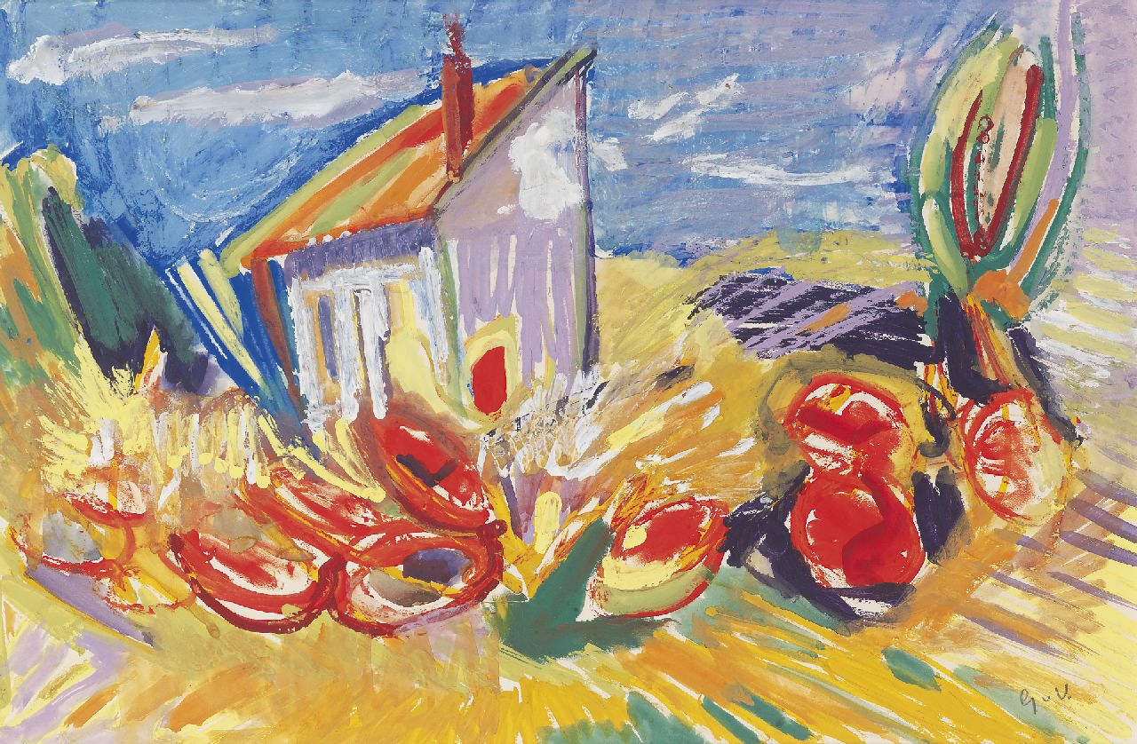 Velde G. van | Gerardus 'Geer' van Velde, Landschap met huisje, gouache op papier 48,2 x 32,5 cm, gesigneerd rechtsonder met initialen en te dateren eind jaren '20/begin jaren '30 Velde G. van | Gerardus 'Geer' van Velde, Landschap met huisje, gouache op papier 48,2 x 32,5 cm, gesigneerd rechtsonder met initialen en te dateren eind jaren '20/begin jaren '30