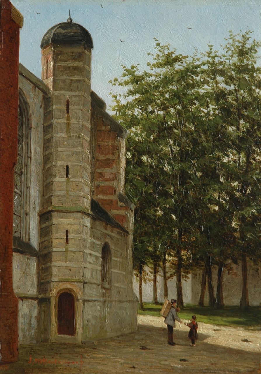 Mittertreiner J.J. | Johannes Jacobus Mittertreiner, Achter de kerk, olieverf op paneel 22,1 x 15,7 cm, gesigneerd linksonder Mittertreiner J.J. | Johannes Jacobus Mittertreiner, Achter de kerk, olieverf op paneel 22,1 x 15,7 cm, gesigneerd linksonder