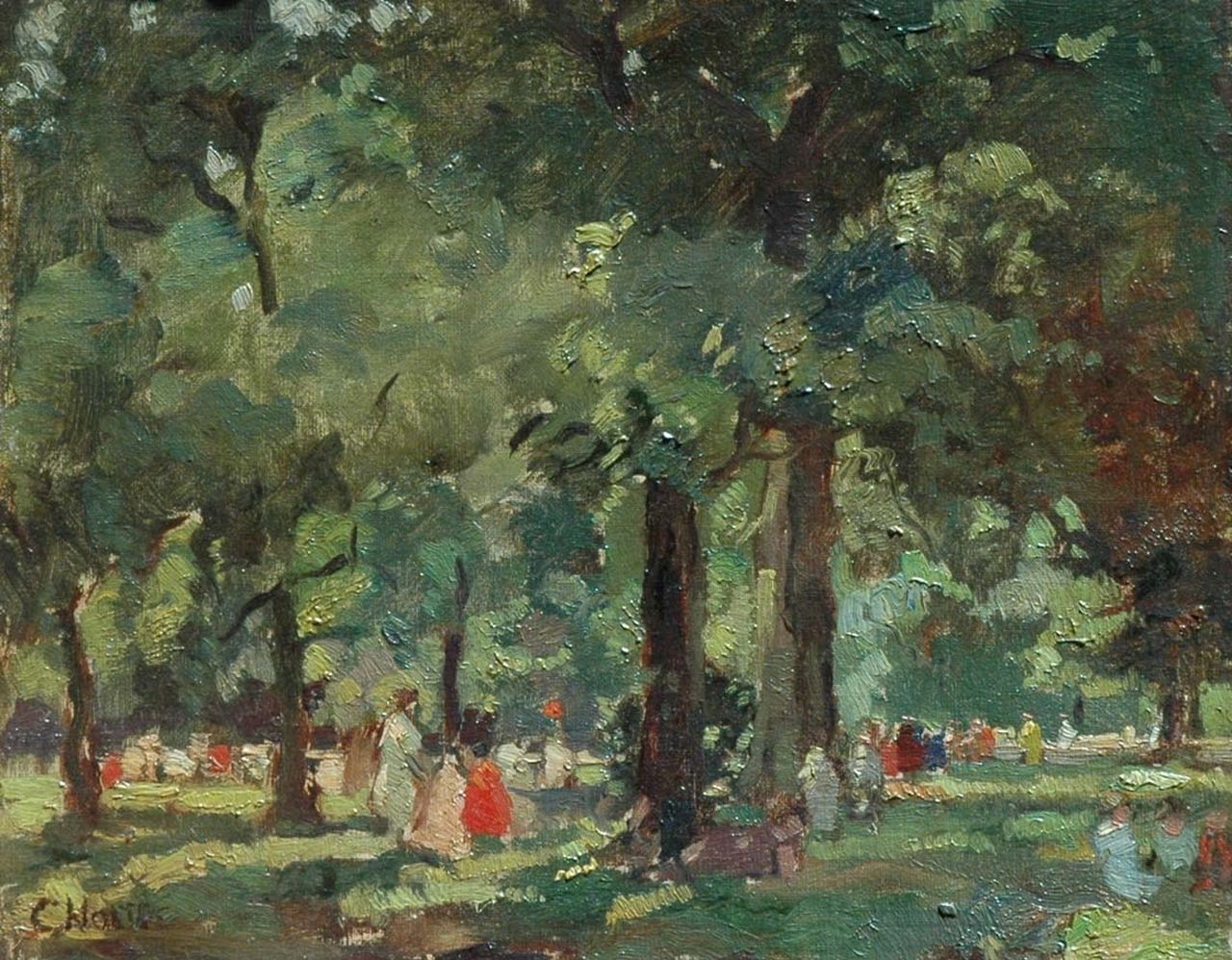 Noltee B.C. | Bernardus Cornelis 'Cor' Noltee, Zomer in het park, olieverf op doek op paneel 31,7 x 39,2 cm, gesigneerd linksonder Noltee B.C. | Bernardus Cornelis 'Cor' Noltee, Zomer in het park, olieverf op doek op paneel 31,7 x 39,2 cm, gesigneerd linksonder