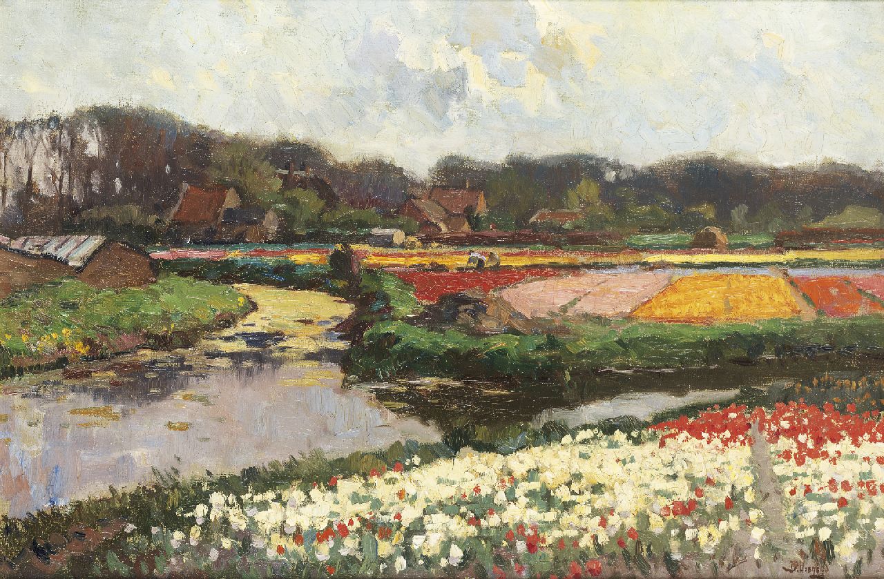 Viegers B.P.  | Bernardus Petrus 'Ben' Viegers, Bloeiende tulpenvelden, olieverf op doek 40,0 x 60,2 cm, gesigneerd rechtsonder