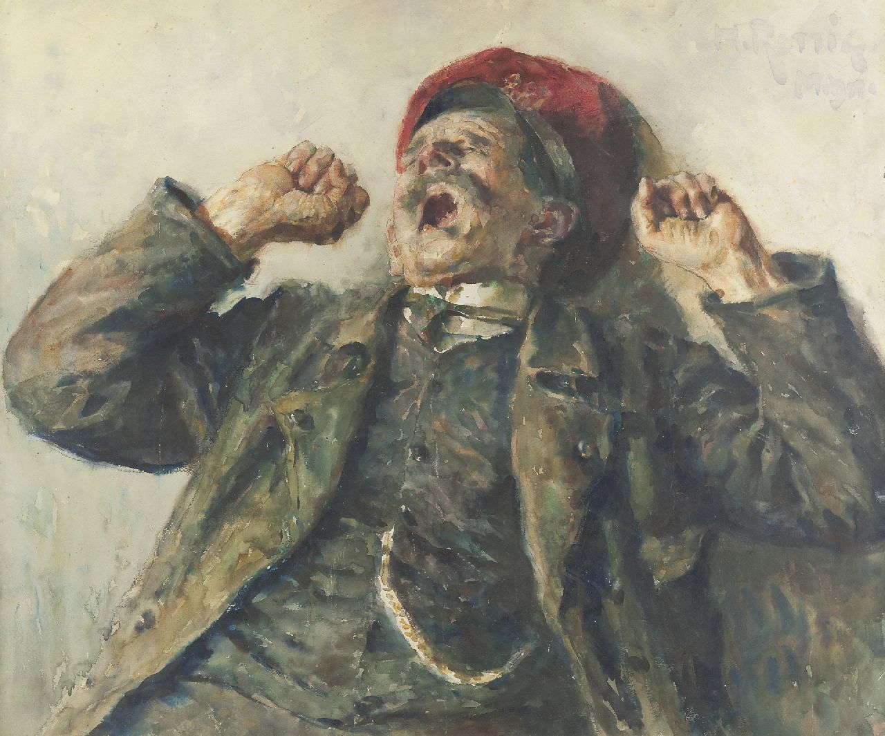 Rettig H. | Heinrich Rettig, Gapende man, aquarel op papier 71,0 x 86,0 cm, gesigneerd rechtsboven Rettig H. | Heinrich Rettig, Gapende man, aquarel op papier 71,0 x 86,0 cm, gesigneerd rechtsboven