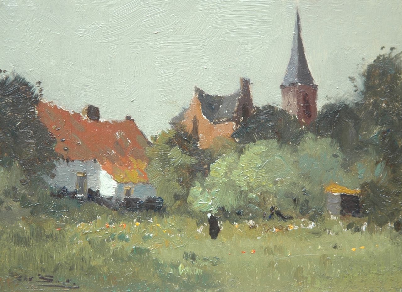 Soer C. | Christiaan 'Chris' Soer, Boerenerfje in een dorp, olieverf op paneel 13,0 x 17,9 cm, gesigneerd linksonder Soer C. | Christiaan 'Chris' Soer, Boerenerfje in een dorp, olieverf op paneel 13,0 x 17,9 cm, gesigneerd linksonder