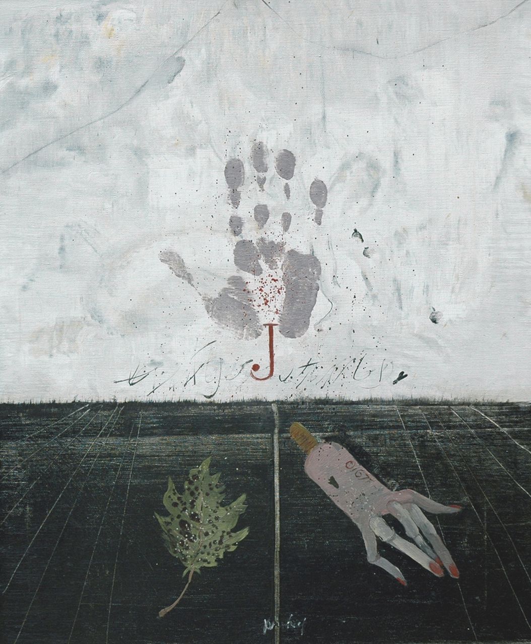 Heel J.J. van | Johannes Jacobus 'Jan' van Heel, Hand en herfstblad, olieverf op doek 60,0 x 50,2 cm, gesigneerd middenonder en gedateerd verso 1975