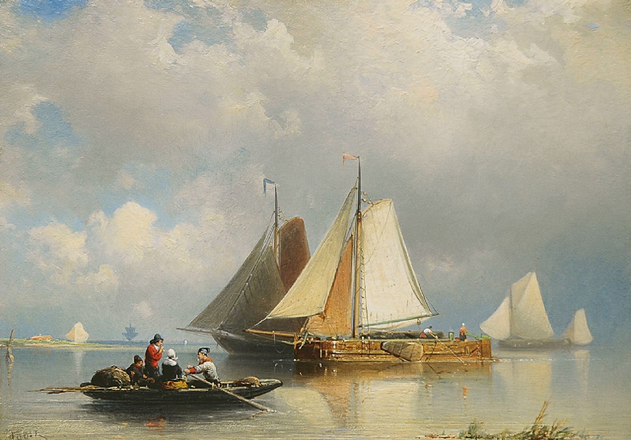 Rust J.A. | Johan 'Adolph' Rust, Aken in ondiep water bij kalm weer, olieverf op paneel 23,0 x 32,9 cm, gesigneerd linksonder rest Rust J.A. | Johan 'Adolph' Rust, Aken in ondiep water bij kalm weer, olieverf op paneel 23,0 x 32,9 cm, gesigneerd linksonder rest