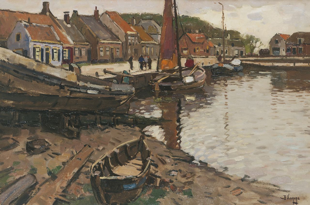 Viegers B.P. | Bernardus Petrus 'Ben' Viegers, Botters in de haven van Elburg, olieverf op doek 60,2 x 90,5 cm, gesigneerd rechtsonder Viegers B.P. | Bernardus Petrus 'Ben' Viegers, Botters in de haven van Elburg, olieverf op doek 60,2 x 90,5 cm, gesigneerd rechtsonder