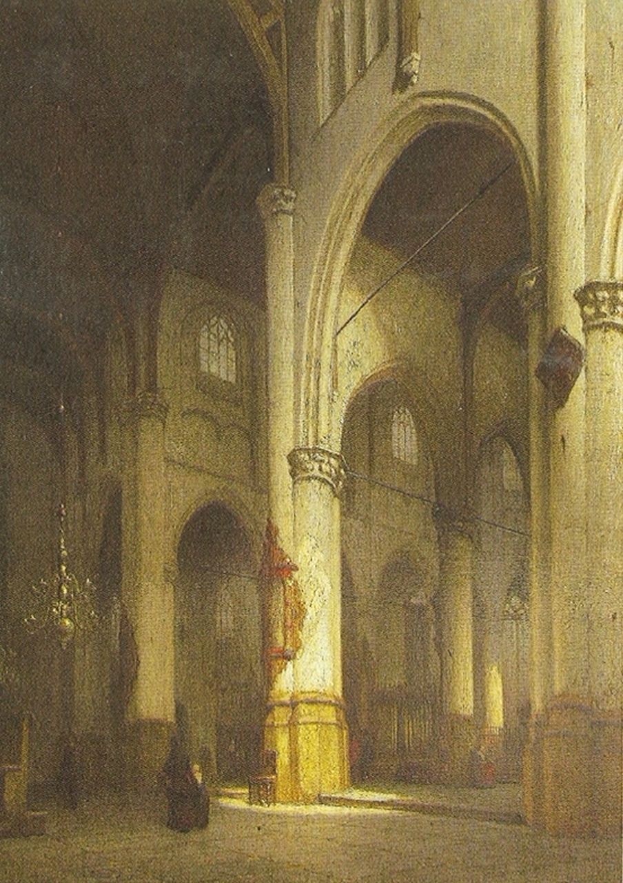 Schenkel J.J. | Jan Jacob Schenkel, In de Groote kerk te Rotterdam, olieverf op paneel 62,5 x 48,0 cm, gesigneerd linksonder Schenkel J.J. | Jan Jacob Schenkel, In de Groote kerk te Rotterdam, olieverf op paneel 62,5 x 48,0 cm, gesigneerd linksonder