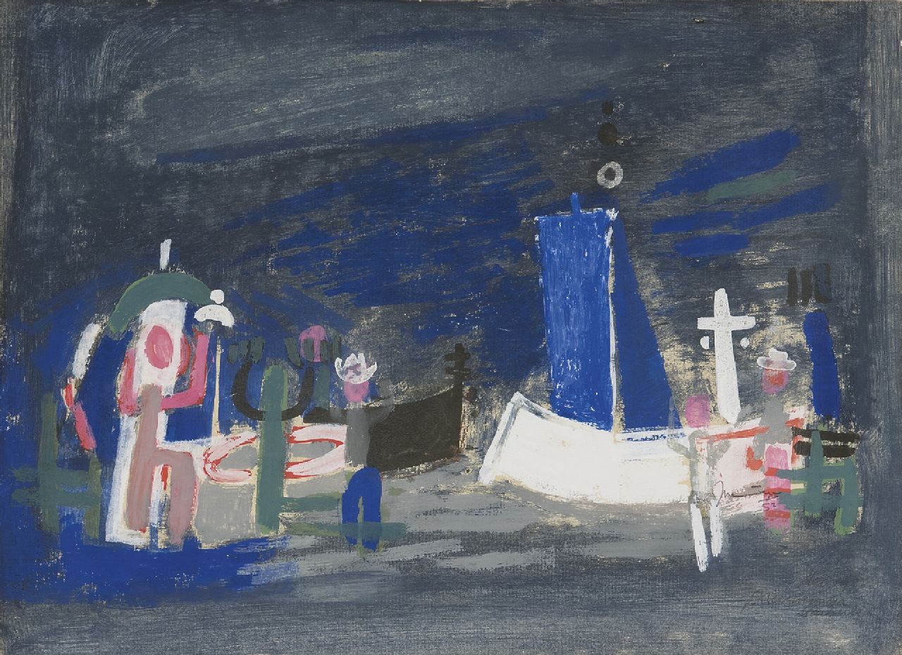 Nanninga J.  | Jacob 'Jaap' Nanninga | Aquarellen en tekeningen te koop aangeboden | Vissersbootjes bij Marseille, gouache op papier 26,7 x 37,0 cm, gesigneerd rechtsonder en gedateerd - 52