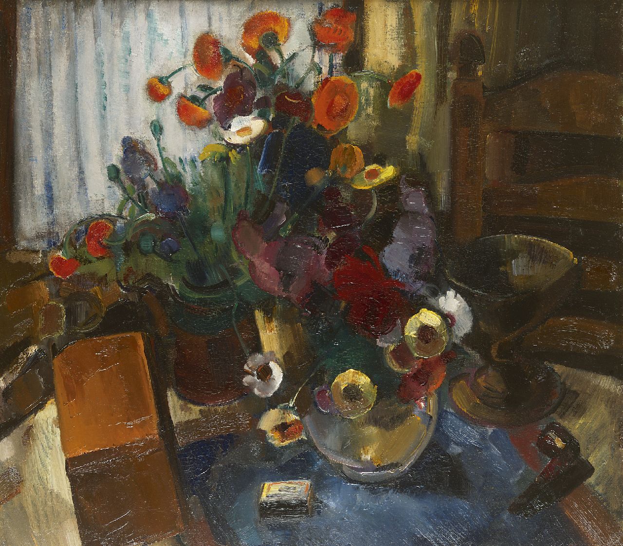 Colnot A.J.G. | 'Arnout' Jacobus Gustaaf Colnot, Stilleven met vazen en bloemen, olieverf op doek 80,7 x 90,3 cm, te dateren ca. 1919 Colnot A.J.G. | 'Arnout' Jacobus Gustaaf Colnot, Stilleven met vazen en bloemen, olieverf op doek 80,7 x 90,3 cm, te dateren ca. 1919
