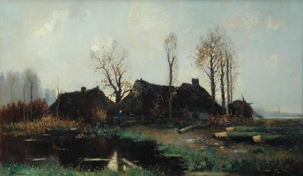 Kaemmerer J.H.  | Johan Hendrik Kaemmerer, Boerderij in polderlandschap, olieverf op doek 60,5 x 101,0 cm, gesigneerd linksonder