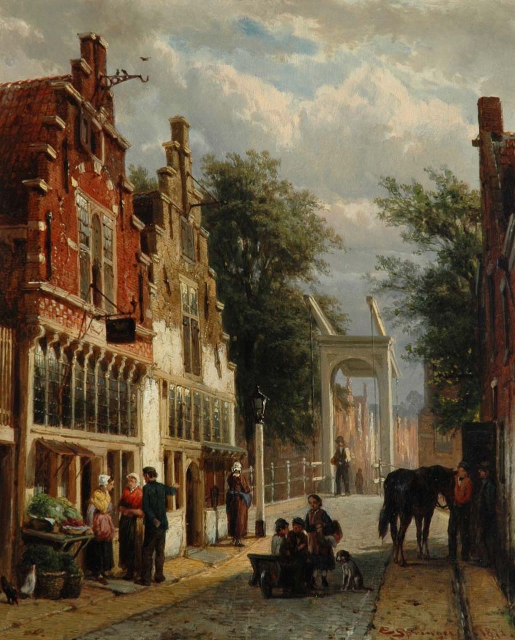 Springer C. | Cornelis Springer, Straatje in Alkmaar, bij zomer, olieverf op paneel 30,1 x 24,7 cm, gesigneerd rechtsonder en verso op etiket en gedateerd 1872 Springer C. | Cornelis Springer, Straatje in Alkmaar, bij zomer, olieverf op paneel 30,1 x 24,7 cm, gesigneerd rechtsonder en verso op etiket en gedateerd 1872