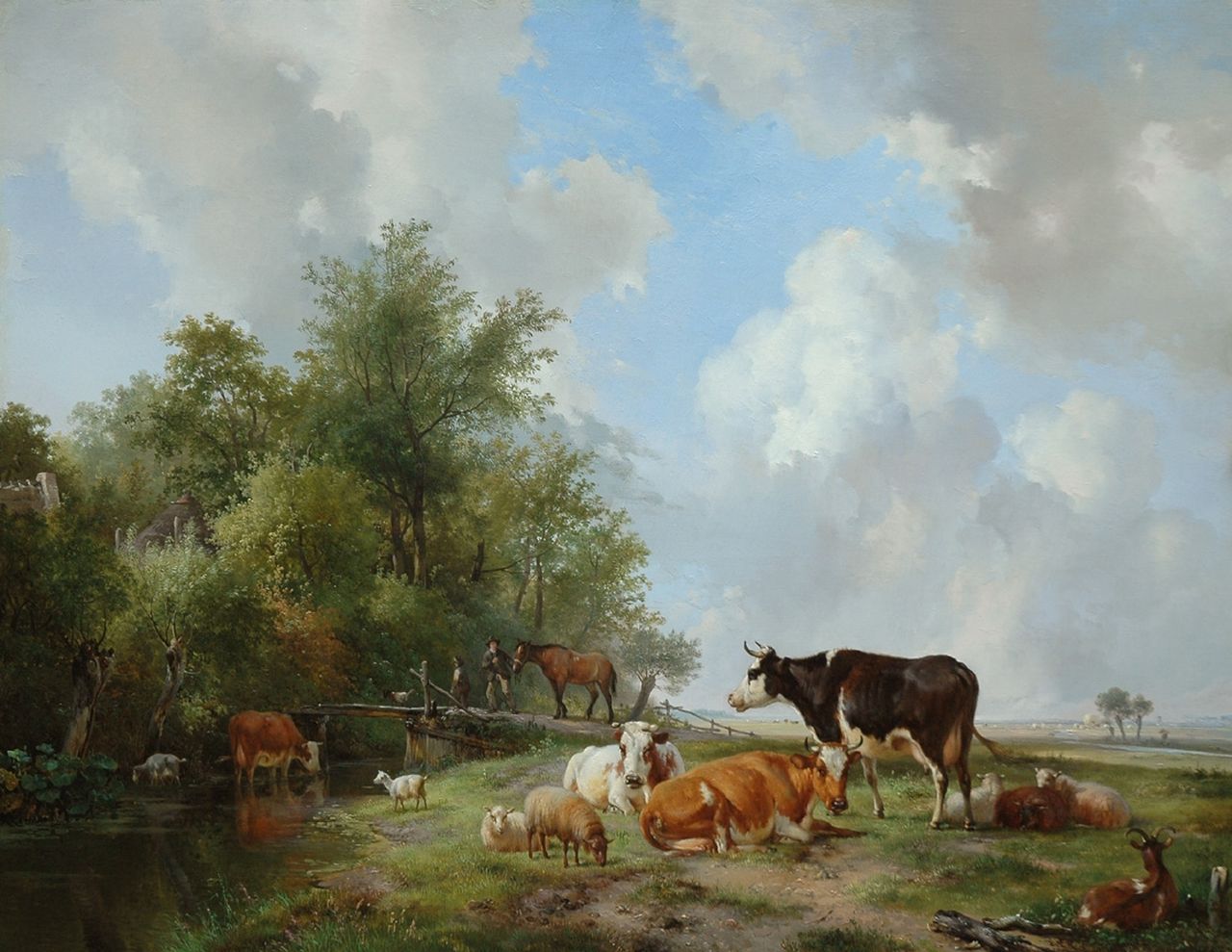 Sande Bakhuyzen H. van de | Hendrikus van de Sande Bakhuyzen, Vee aan de rand van een bos in een weids landschap, olieverf op paneel 59,9 x 77,8 cm, gesigneerd rechtsonder en gedateerd 1838 Sande Bakhuyzen H. van de | Hendrikus van de Sande Bakhuyzen, Vee aan de rand van een bos in een weids landschap, olieverf op paneel 59,9 x 77,8 cm, gesigneerd rechtsonder en gedateerd 1838