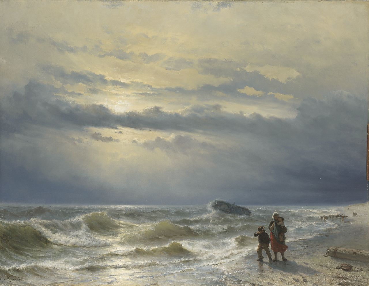 Meijer J.H.L. | Johan Hendrik 'Louis' Meijer, Na de schipbreuk, olieverf op doek 88,8 x 115,4 cm, gesigneerd linksonder en gedateerd 1864 Meijer J.H.L. | Johan Hendrik 'Louis' Meijer, Na de schipbreuk, olieverf op doek 88,8 x 115,4 cm, gesigneerd linksonder en gedateerd 1864