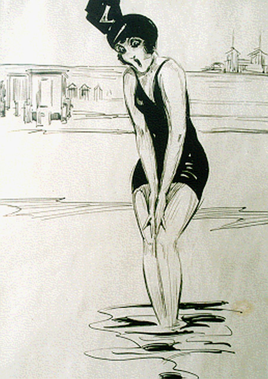 Carlo Jung | Het water is nog koud, Oost-Indische inkt op papier, 26,0 x 19,0 cm